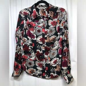Trina Turk Acacia Melrose Floral Botanical Long Slit Sleeve Button Shirt Medium